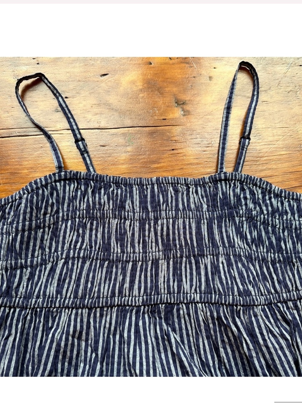 NWT a new day Navy Blue Pinstripe Spaghetti Strap Smocked MIDI Sundress - Picture 2 of 8